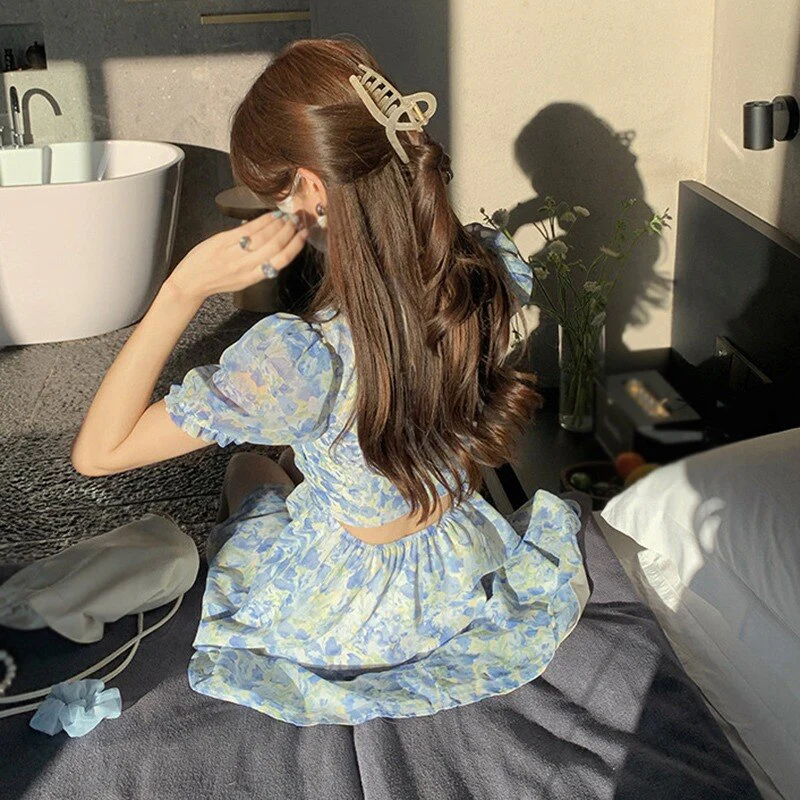 Sexy Y2k Mini Dress Summer Sweet Kawaii  Women Retro Floral Puff Sleeve Fairy Dress - Image 6