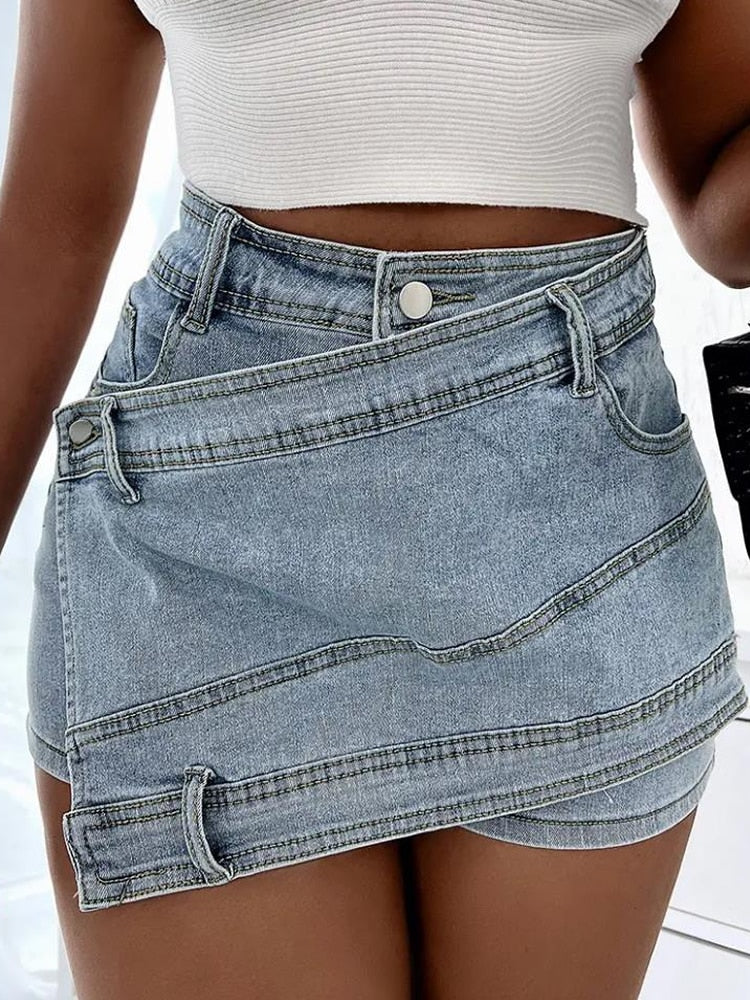 Sexy Y2K Vintage Women Korean Button Blue Short Denim Mini Skirts - Image 2