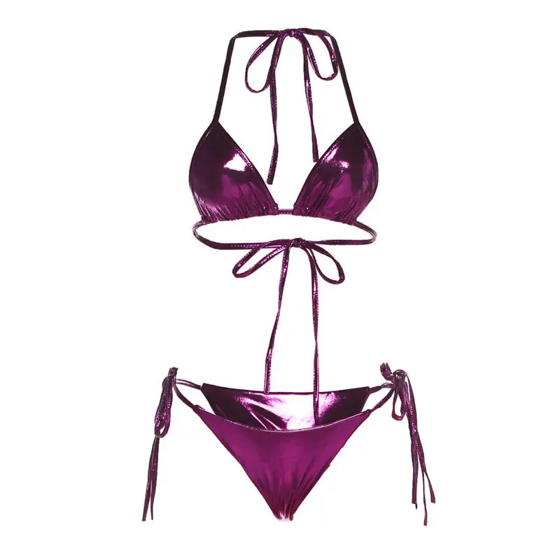 Y2k Women Swimsuit Two Pieces Silver Micro Bikinis Sets Fashion Lace-up Sexy Backless Swimwear Women Beach Bathing Suits 2023 - Image 2