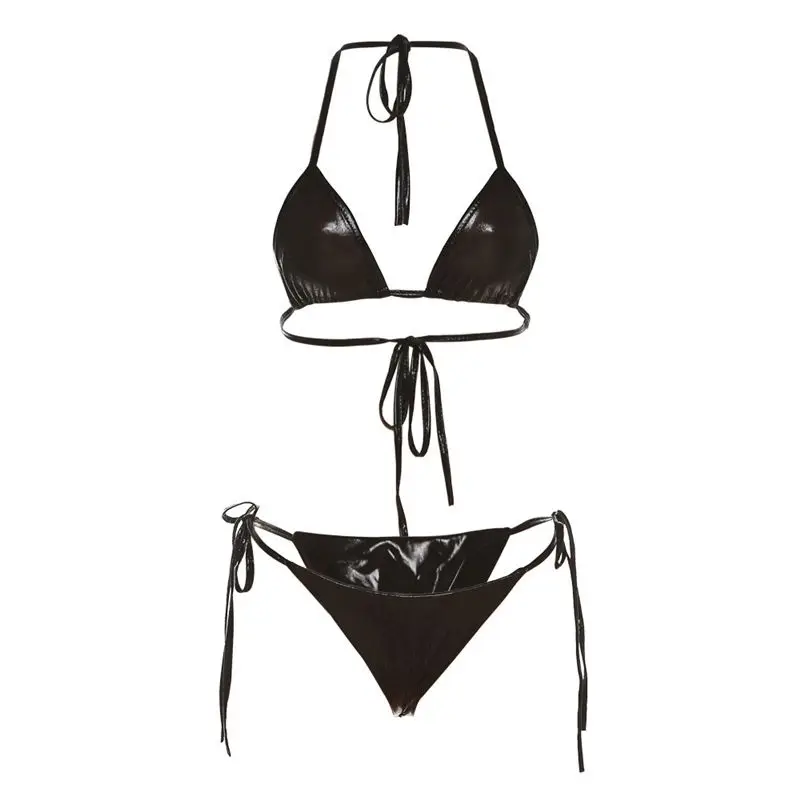 Y2k Women Swimsuit Two Pieces Silver Micro Bikinis Sets Fashion Lace-up Sexy Backless Swimwear Women Beach Bathing Suits 2023 - Image 4