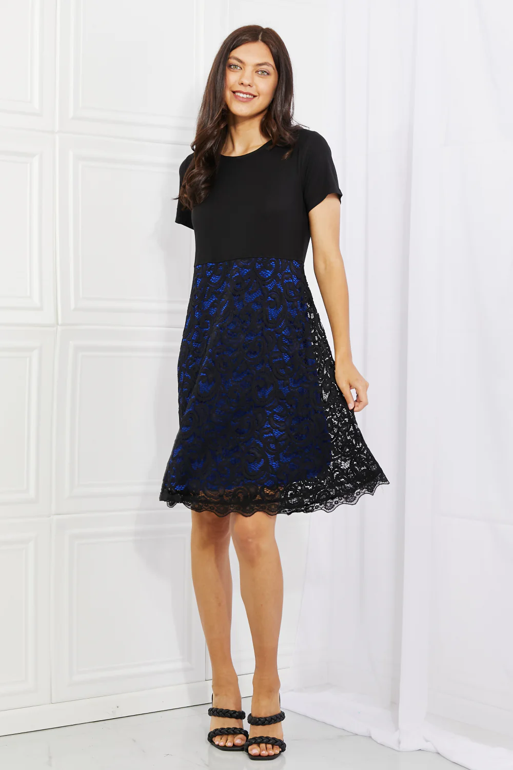 Yelete Full Size Contrasting Lace Midi Dress - Image 5