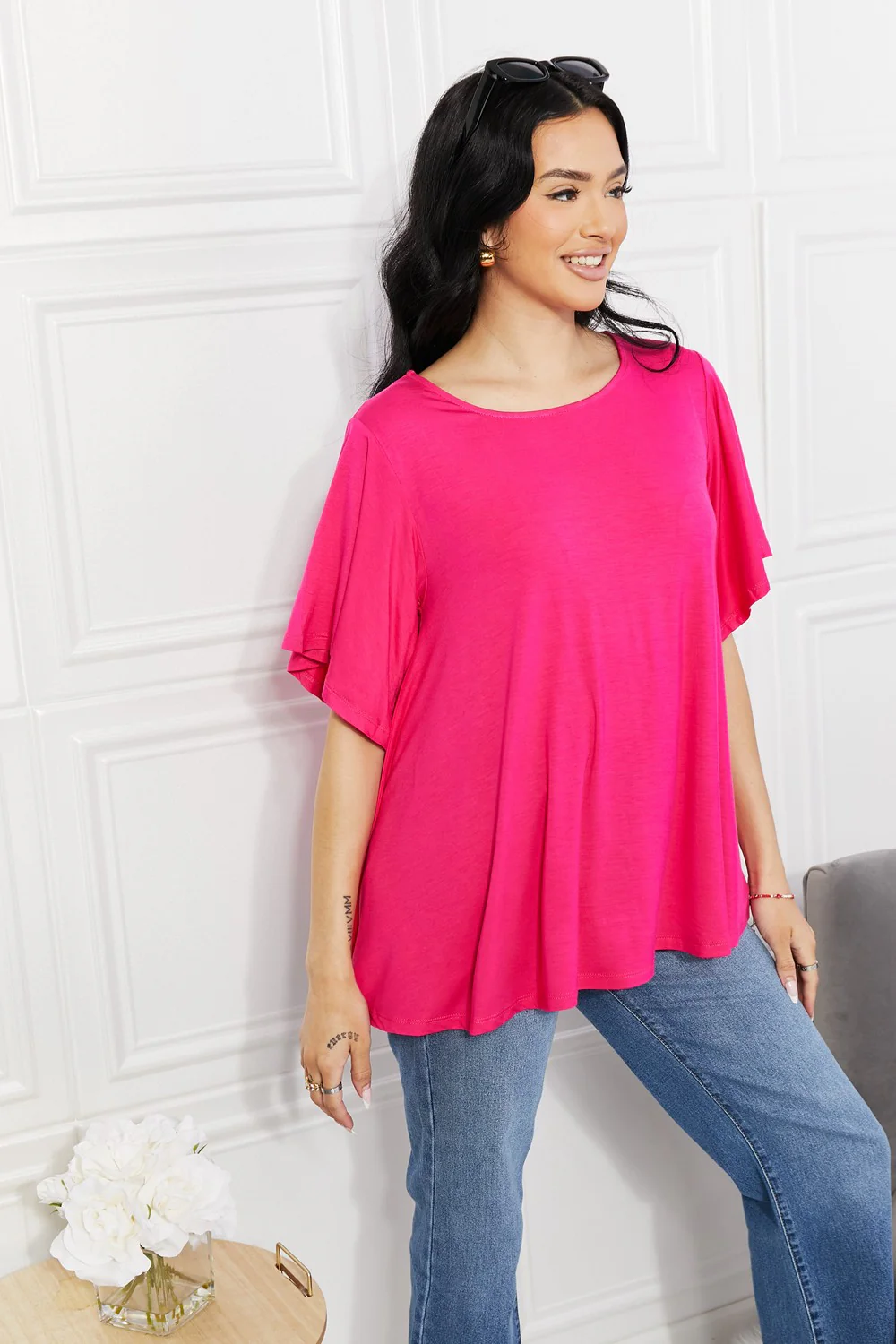 Yelete Full Size More Than Words Flutter Sleeve Top - Image 3