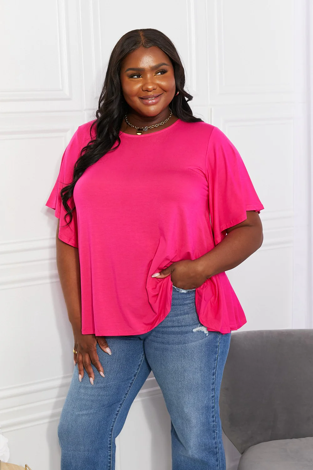 Yelete Full Size More Than Words Flutter Sleeve Top - Image 5