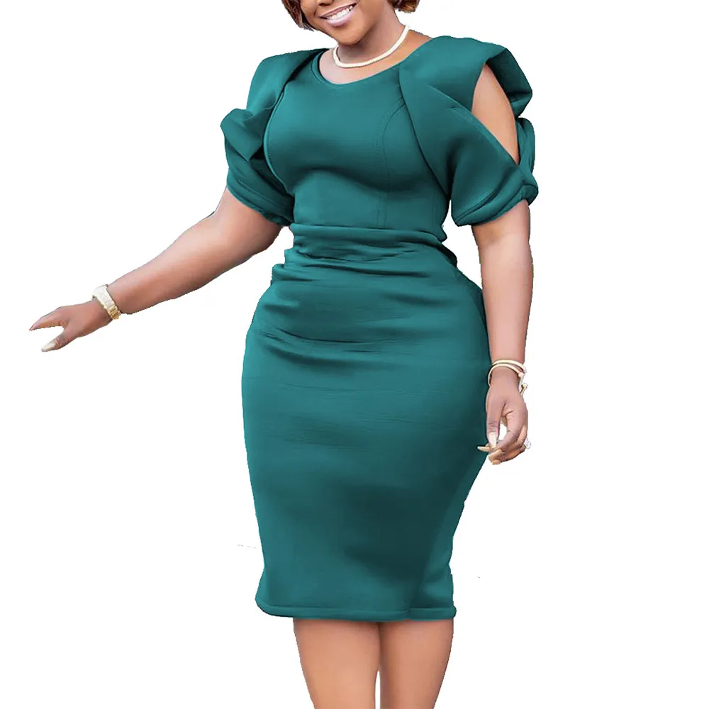 Yellow Red Green Polyester African Dresses for Women Summer African Women O-neck Short Sleeve Knee-length Dress African Clothes - Image 7