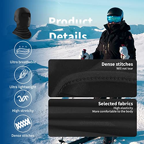 YESLIFE Black Ski Mask, Balaclava Face Mask for Men and Women – Skiing, Snowboarding, Motorcycle, UV Protection & Wind Protection, Hat - Image 4