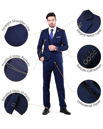 YND Men's Slim Fit 2 Piece Suit, One Button Jacket Pants Set with Tie, Solid Party Wedding Dress Blazer, Tux Trousers, Black - Image 4