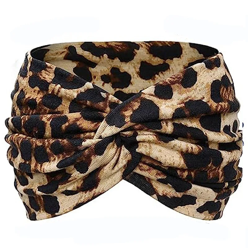 Yoga Headbands For Women's Hair Wide Thick Stretchy Boho African Turban Knotted Leopard Head Bands - Image 19