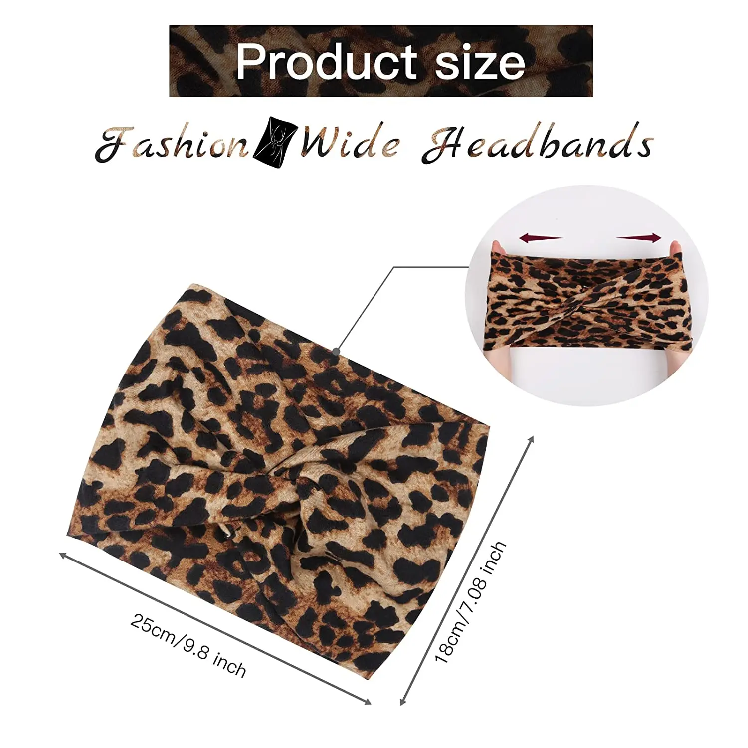 Yoga Headbands For Women's Hair Wide Thick Stretchy Boho African Turban Knotted Leopard Head Bands - Image 2