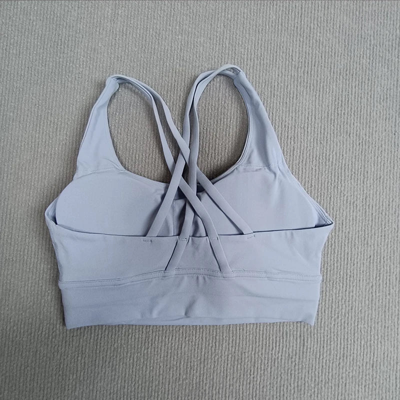 Yoga sports bra Solid color women's Bras Soft cross back sports bra fitness exercise tight fitting training  jogging sports bras - Image 12