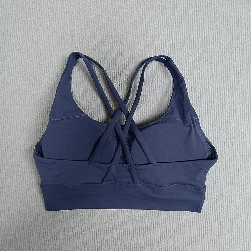 Yoga sports bra Solid color women's Bras Soft cross back sports bra fitness exercise tight fitting training  jogging sports bras - Image 13