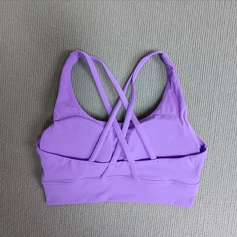 Yoga sports bra Solid color women's Bras Soft cross back sports bra fitness exercise tight fitting training  jogging sports bras - Image 18