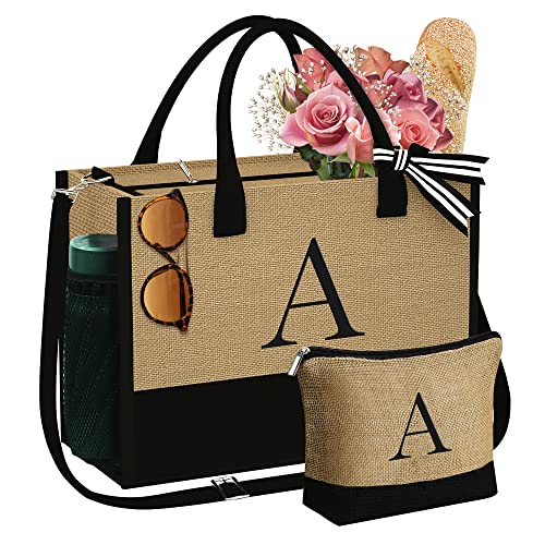 YOOLIFE Gifts for Women - Birthday Gifts for Women A Initial Jute Tote Bag Gifts for Women Her Friend Sister Mom Birthday Gifts Teacher Appreciation Gifts Bride Bridesmaid Wedding Gifts