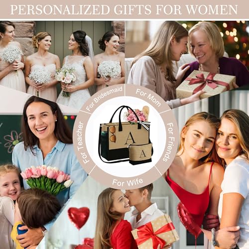 YOOLIFE Gifts for Women - Birthday Gifts for Women A Initial Jute Tote Bag Gifts for Women Her Friend Sister Mom Birthday Gifts Teacher Appreciation Gifts Bride Bridesmaid Wedding Gifts - Image 8