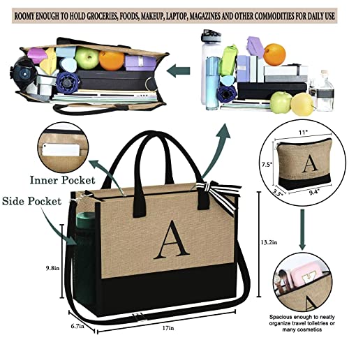 YOOLIFE Gifts for Women - Birthday Gifts for Women A Initial Jute Tote Bag Gifts for Women Her Friend Sister Mom Birthday Gifts Teacher Appreciation Gifts Bride Bridesmaid Wedding Gifts - Image 9