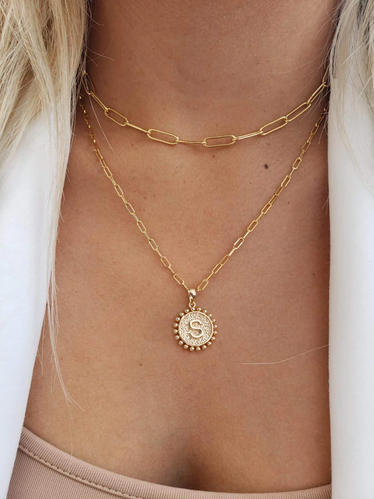 Yoosteel Gold Necklaces for Women, 14K Gold Plated Dainty Layering Paperclip Link Chain Necklace Personalized Coin Pendat S Gold Layered Necklaces for Women Gold Jewelry Gifts - Image 5