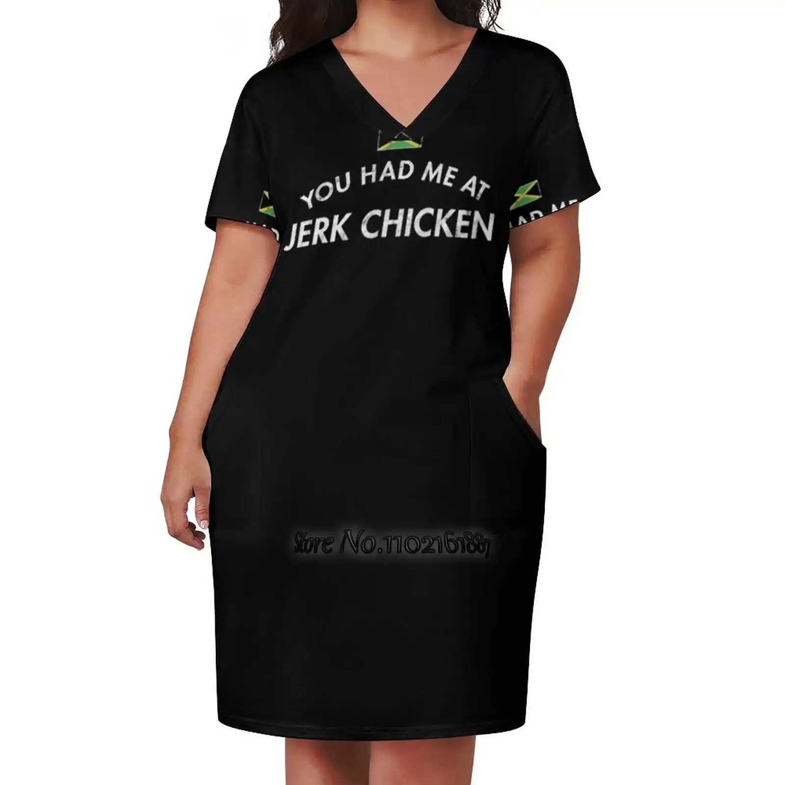 You Had Me At Jerk Chicken Loose V-Neck Skirt Sexy Short Sleeve Skirt Loose A-Line Dress Light And Breathable Dress Jamaica