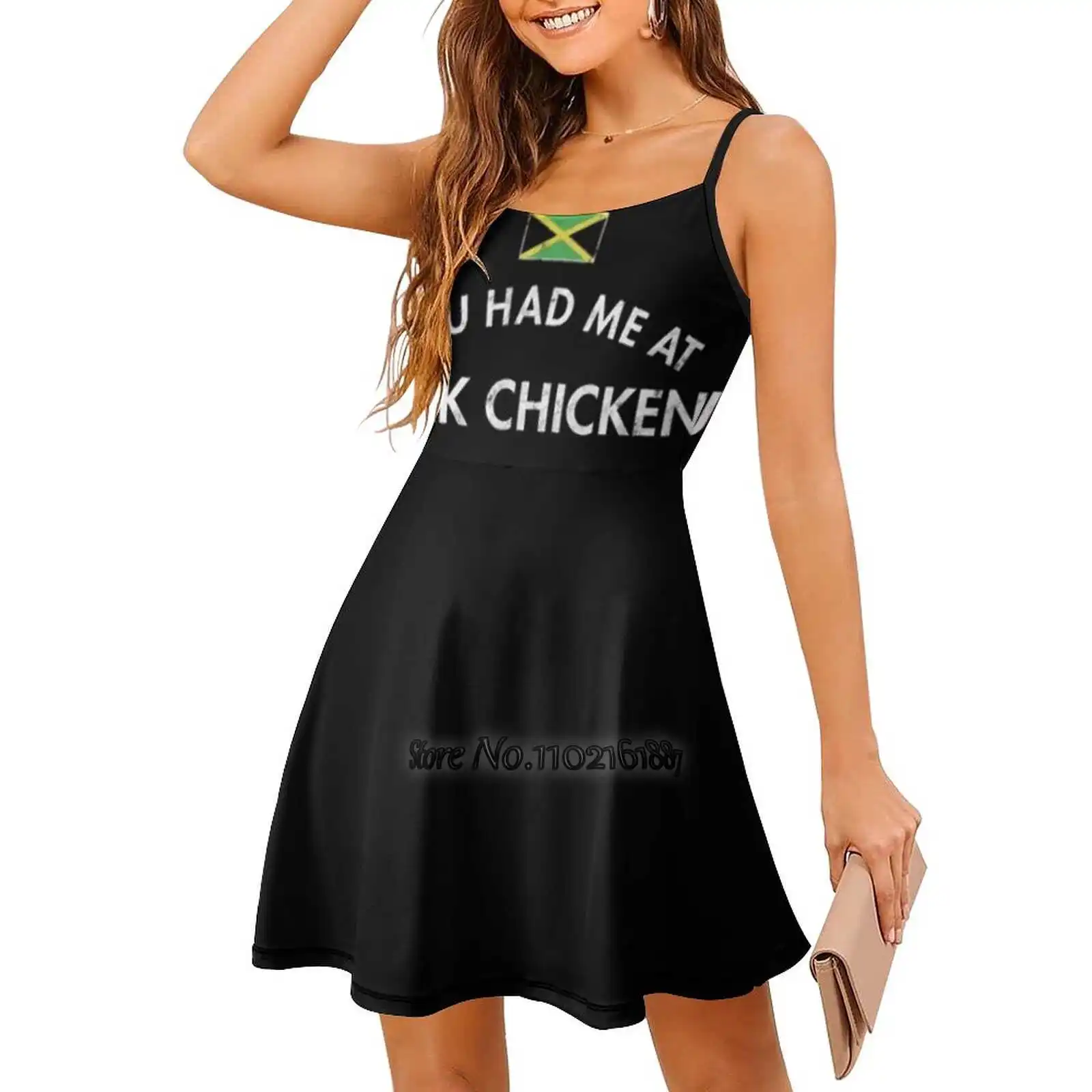 You Had Me At Jerk Chicken Loose V-Neck Skirt Sexy Short Sleeve Skirt Loose A-Line Dress Light And Breathable Dress Jamaica - Image 3
