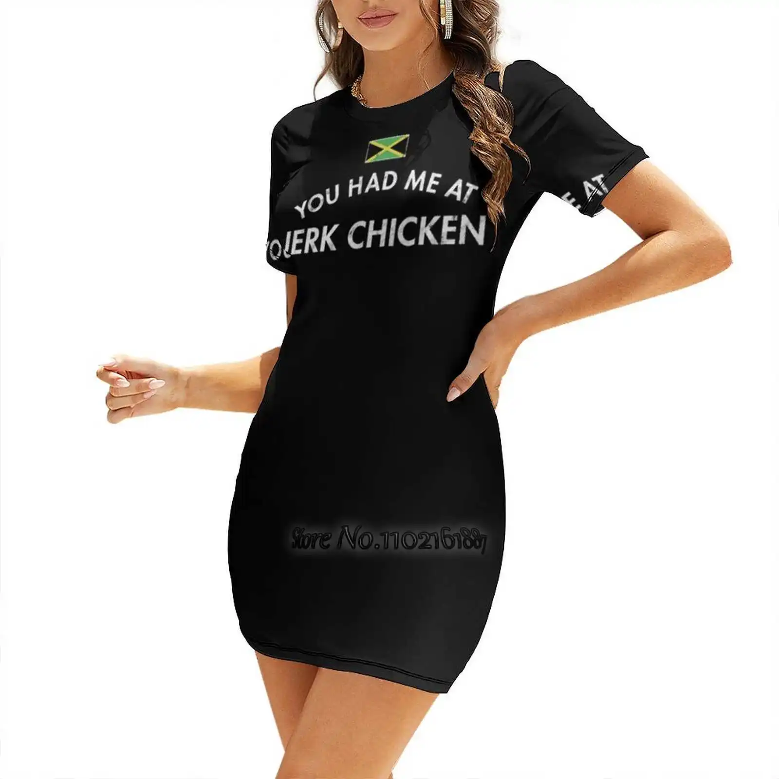 You Had Me At Jerk Chicken Loose V-Neck Skirt Sexy Short Sleeve Skirt Loose A-Line Dress Light And Breathable Dress Jamaica - Image 4