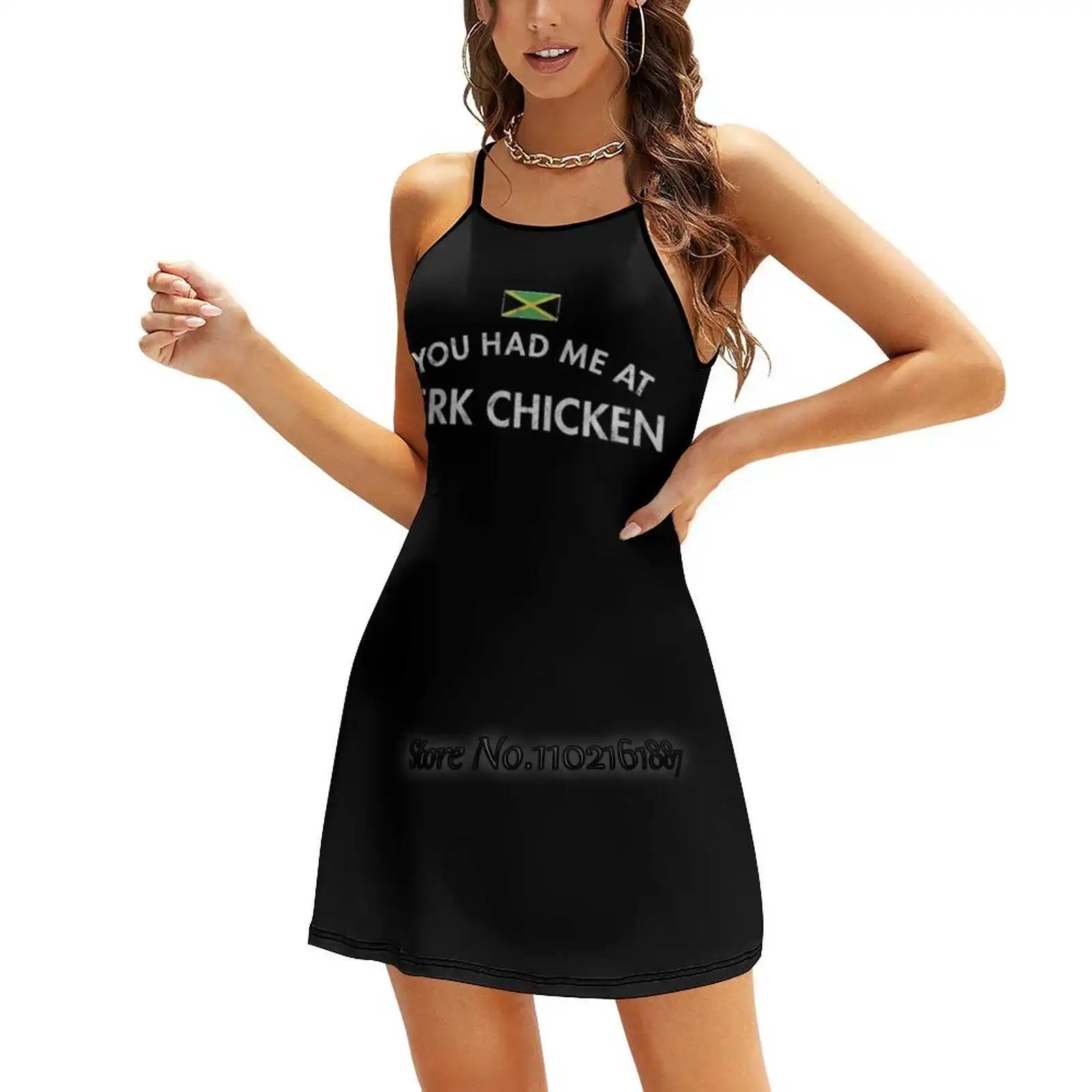 You Had Me At Jerk Chicken Loose V-Neck Skirt Sexy Short Sleeve Skirt Loose A-Line Dress Light And Breathable Dress Jamaica - Image 5