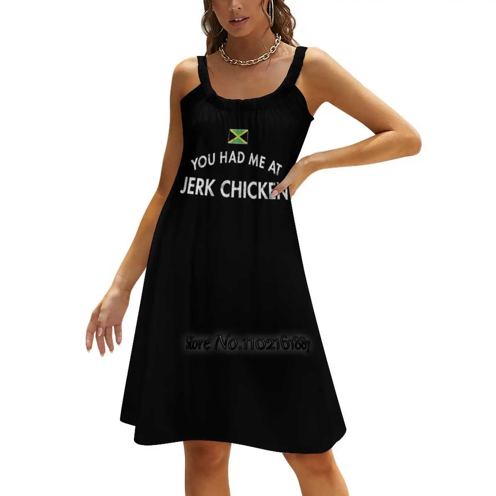 You Had Me At Jerk Chicken Loose V-Neck Skirt Sexy Short Sleeve Skirt Loose A-Line Dress Light And Breathable Dress Jamaica - Image 8
