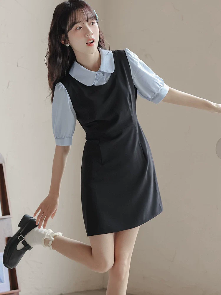 Younger Black Dress Summer College Style Fake Two-Piece - Image 3