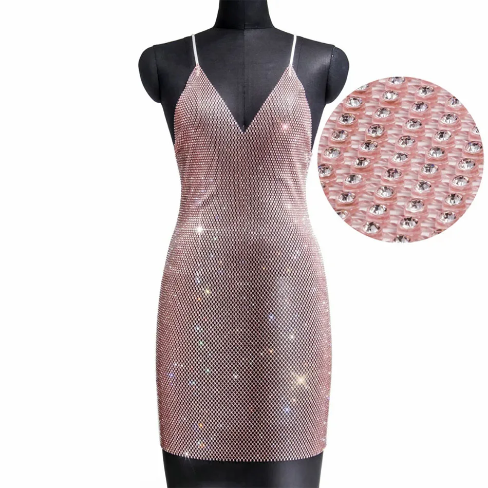 YOUR BUMP CURVE Diamond Fishnet Perspective Cutout Sleeveless Skinny Sexy Ladies Pool Party Crystal Mini Dress - Image 2