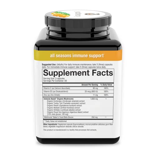 Youtheory Immune+ Daily Wellness- Organic Mushrooms- Beta Glucan- Vitamin C, D3 & Zinc 150 Vegetarian Caps - Image 3