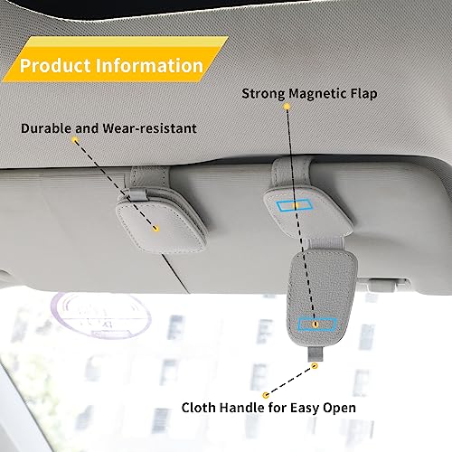 Yuoyar 2 Packs Sunglasses Holders for Car Visor - Magnetic Leather Sunglasses Holder and Ticket Card Clip - Car Visor Accessories (Silver Grey) - Image 4