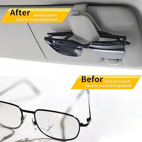 Yuoyar 2 Packs Sunglasses Holders for Car Visor - Magnetic Leather Sunglasses Holder and Ticket Card Clip - Car Visor Accessories (Silver Grey) - Image 5