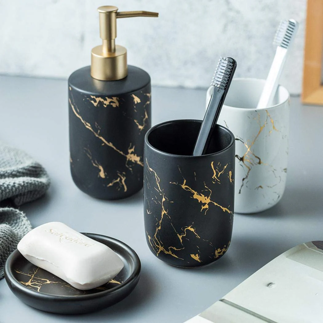 YYW Bathroom Accessories Set, 4Pcs/Set Luxury Ceramic Bathroom Accessory Set, Soap/Lotion Dispenser, Bathroom Tumbler, Soap Dish for Home Hotel Bathroom (White) - Image 4