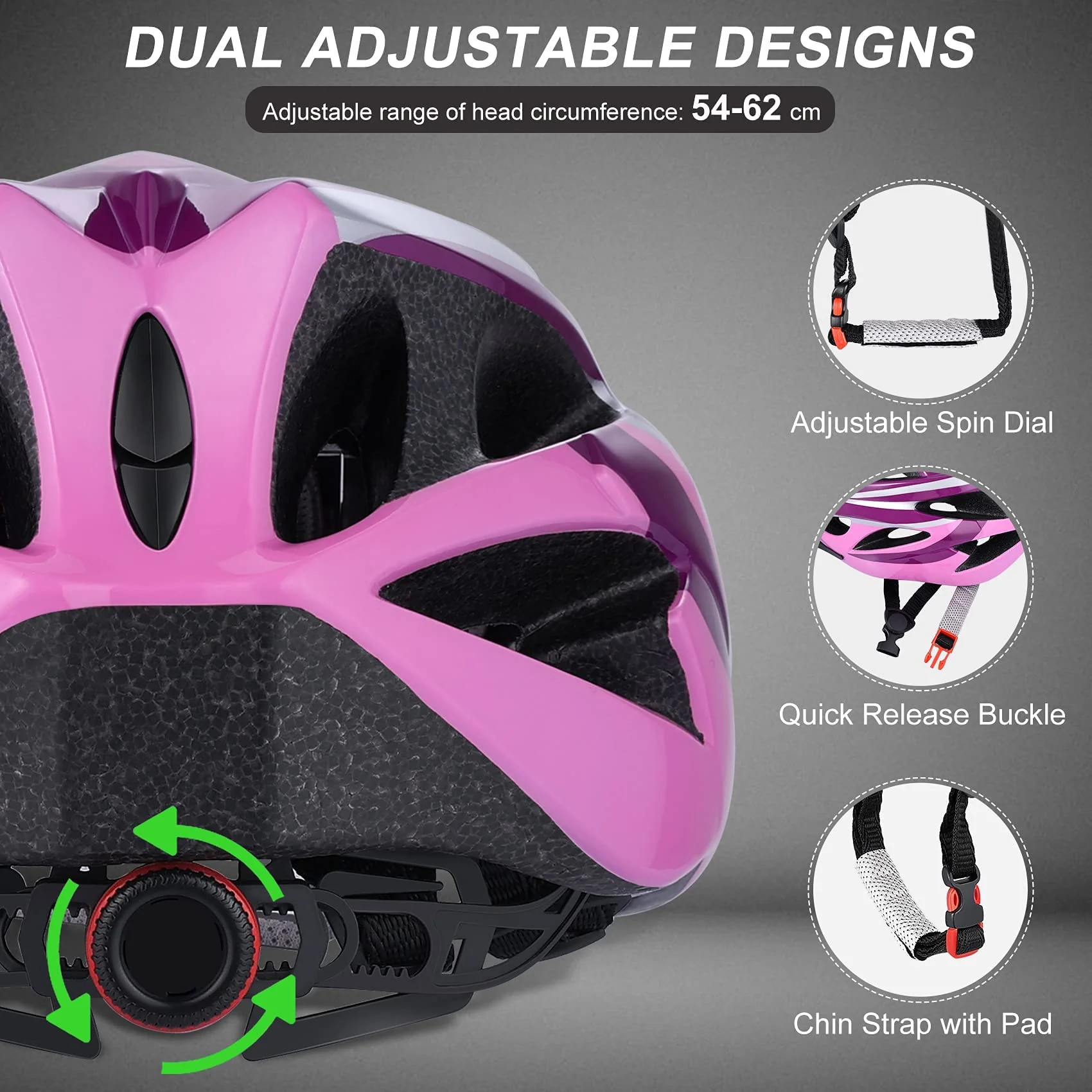 Zacro Adult Bike Helmet Lightweight - Bike Helmet for Men Women Comfort with Pads&Visor, Certified Bicycle Helmet for Adults Youth Mountain Road Biker (Pink Plus Purple, Universal Adult(54-62 cm)) - Image 2