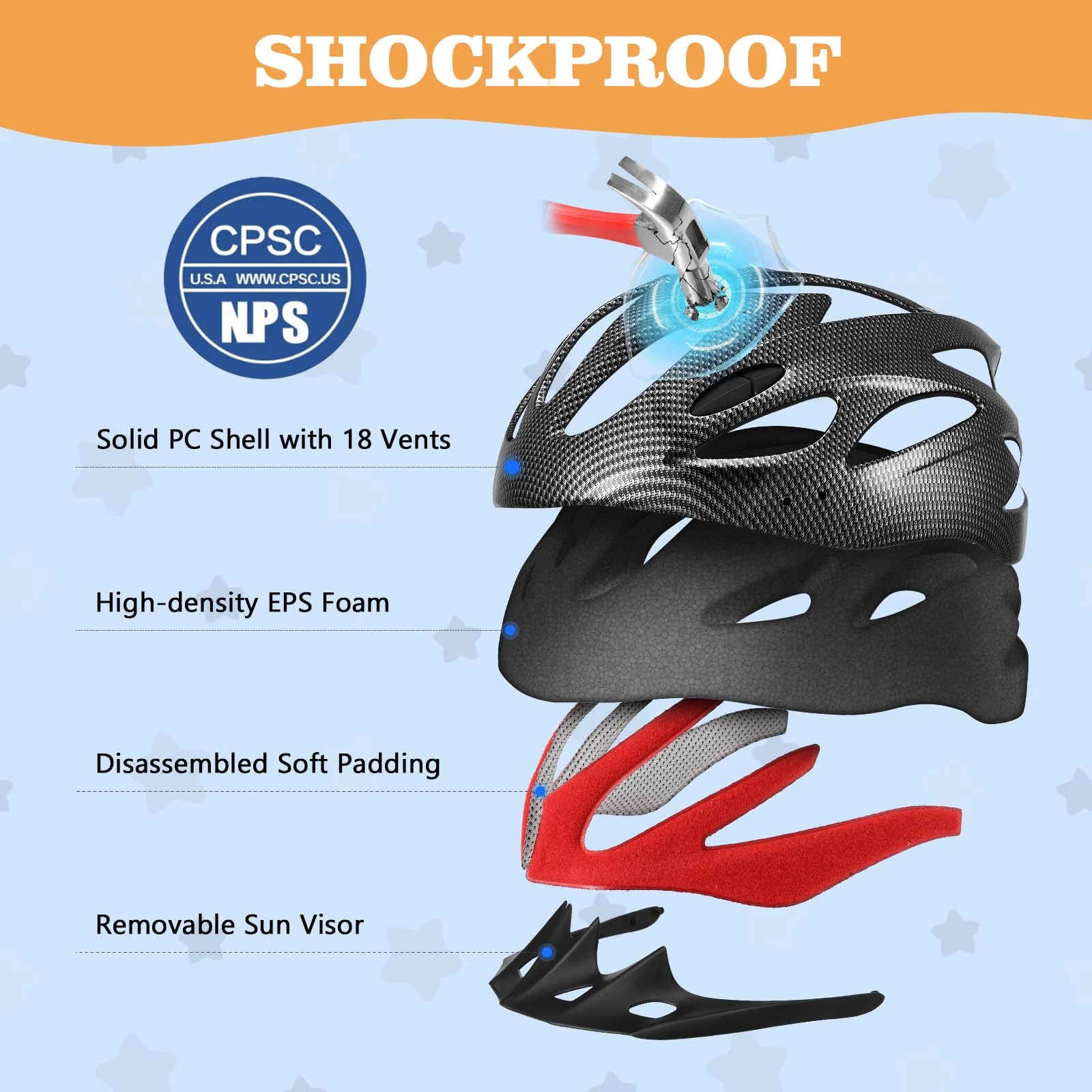 Zacro Kids Bike Helmet - Boys and Girls Youth Bike Helmets Fits Ages 5-8/8-14 Year Olds, Dial Fit Adjustment & Detachable Visor, Lightweight Bicycle Helmet for Mountain Cycling CPSC Safety Certified - Image 8