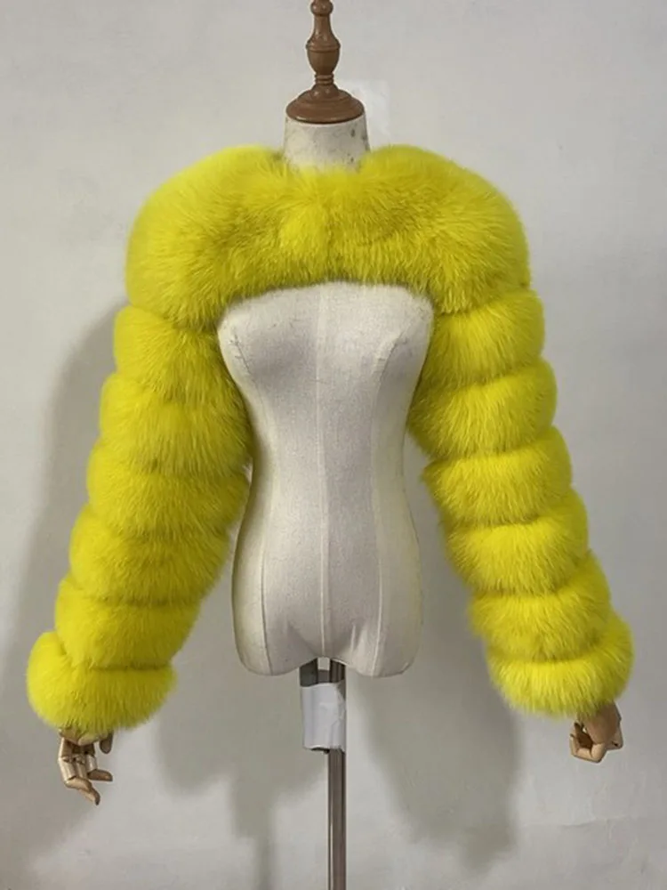 ZADORIN Autumn Winter Cropped Faux Fox Fur Coat Women Luxury Raccoon Long Sleeve Warm Fur Jackets Female Outerwear Pink Red - Image 10