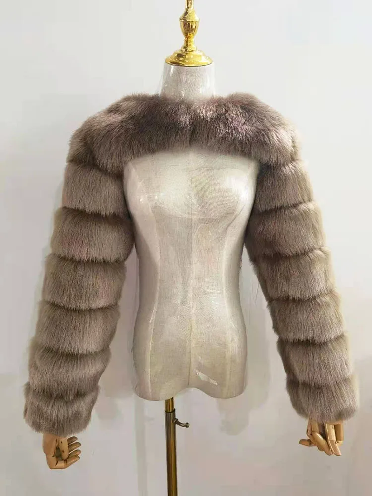 ZADORIN Autumn Winter Cropped Faux Fox Fur Coat Women Luxury Raccoon Long Sleeve Warm Fur Jackets Female Outerwear Pink Red - Image 11