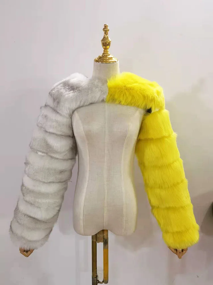 ZADORIN Autumn Winter Cropped Faux Fox Fur Coat Women Luxury Raccoon Long Sleeve Warm Fur Jackets Female Outerwear Pink Red - Image 15