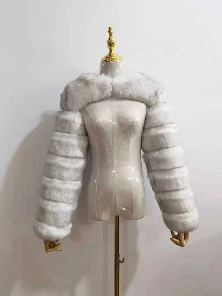 ZADORIN Autumn Winter Cropped Faux Fox Fur Coat Women Luxury Raccoon Long Sleeve Warm Fur Jackets Female Outerwear Pink Red - Image 19