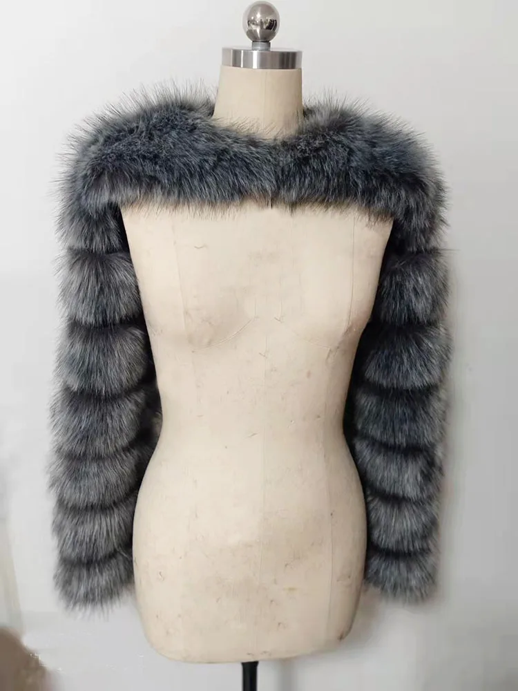 ZADORIN Autumn Winter Cropped Faux Fox Fur Coat Women Luxury Raccoon Long Sleeve Warm Fur Jackets Female Outerwear Pink Red - Image 20