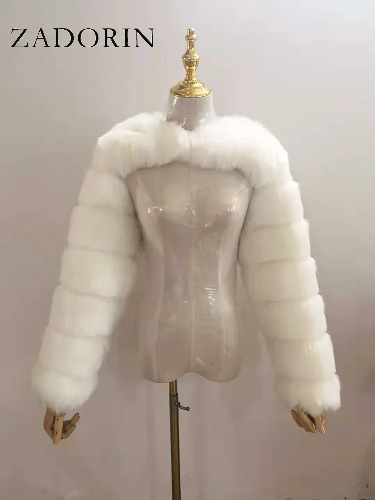 ZADORIN Autumn Winter Cropped Faux Fox Fur Coat Women Luxury Raccoon Long Sleeve Warm Fur Jackets Female Outerwear Pink Red - Image 21