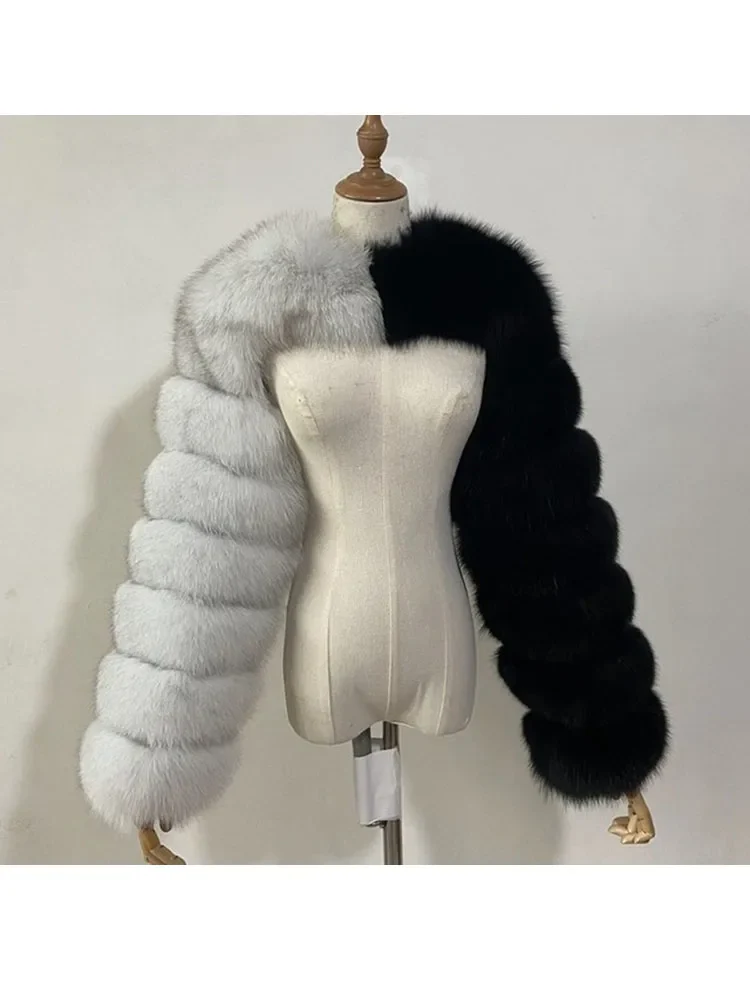 ZADORIN Autumn Winter Cropped Faux Fox Fur Coat Women Luxury Raccoon Long Sleeve Warm Fur Jackets Female Outerwear Pink Red - Image 8
