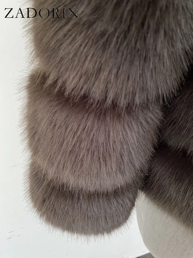 ZADORIN Autumn Winter Cropped Faux Fox Fur Coat Women Luxury Raccoon Long Sleeve Warm Fur Jackets Female Outerwear Pink Red - Image 9