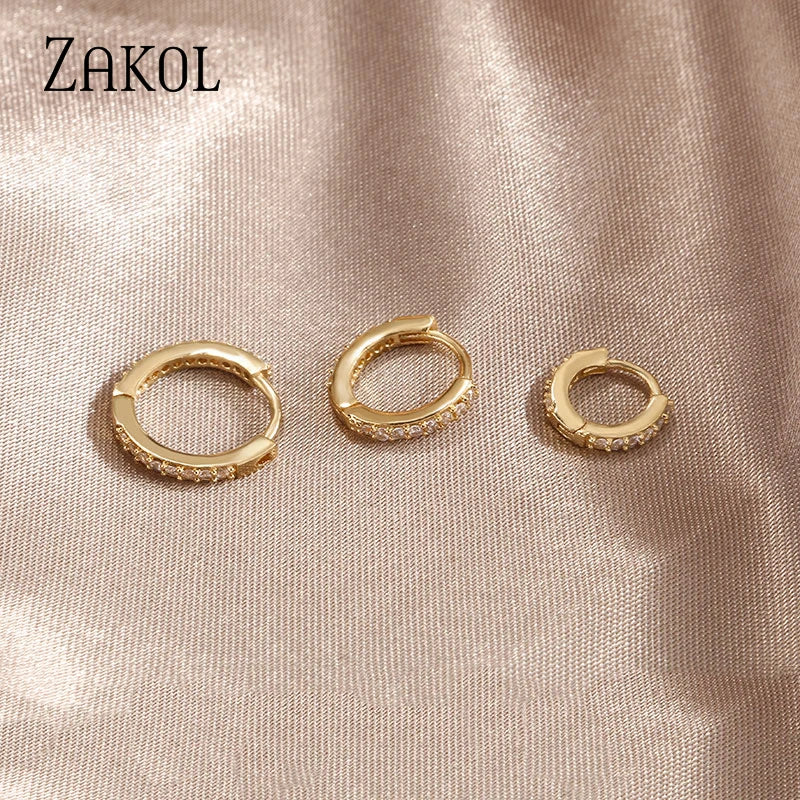 ZAKOL Fashion Round CZ Small Circle Hoop Earrings for Women Gold Color Ear Piercing Jewelry - Image 4