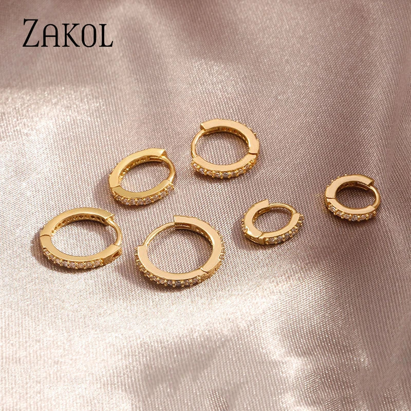 ZAKOL Fashion Round CZ Small Circle Hoop Earrings for Women Gold Color Ear Piercing Jewelry - Image 5