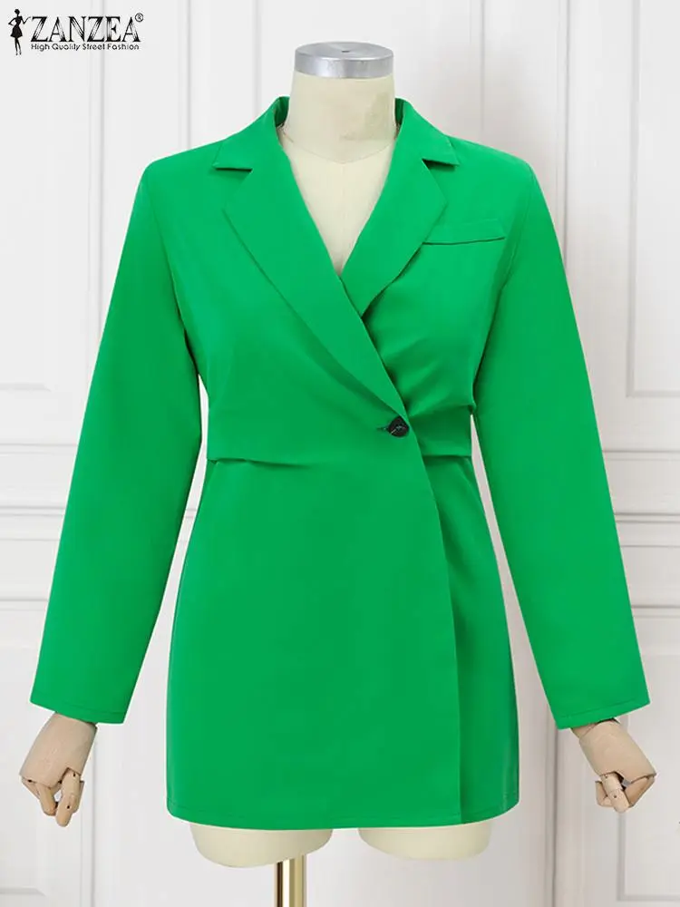 ZANZEA 2023 Autumn Formal Office Elegant Mini Dress Women Long Sleeve Blazer Dress Casual Suit Collar Robe Solid Button Vestidos - Image 4