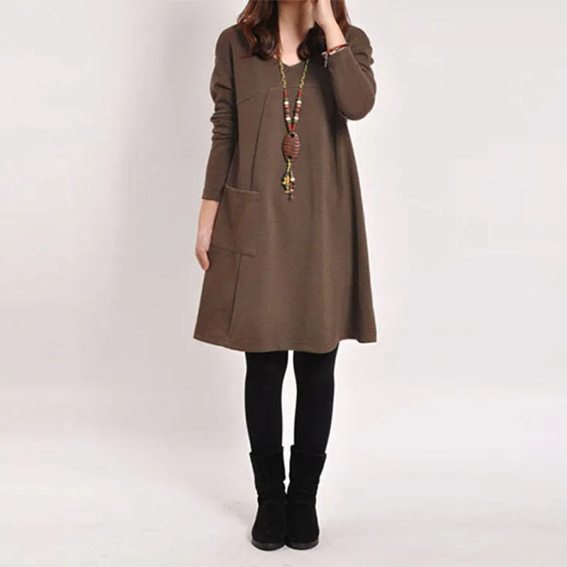 Zanzea 2023 Autumn Winter Women Long Sleeve Pocket Dress Solid O Neck Casual Loose Dresses Vestidos S- - Image 10