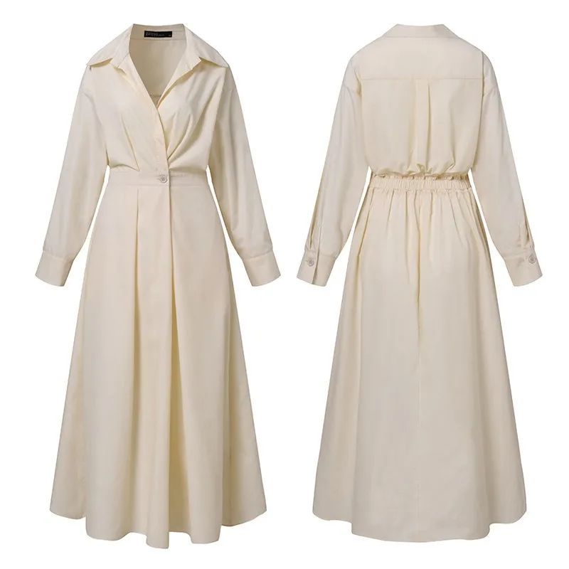 ZANZEA Fashion Lapel Neck Long Sleeve Sundress Elegant Women Autumn Long Shirt Dress Oversized Solid OL Vestidos Robe Femme - Image 5