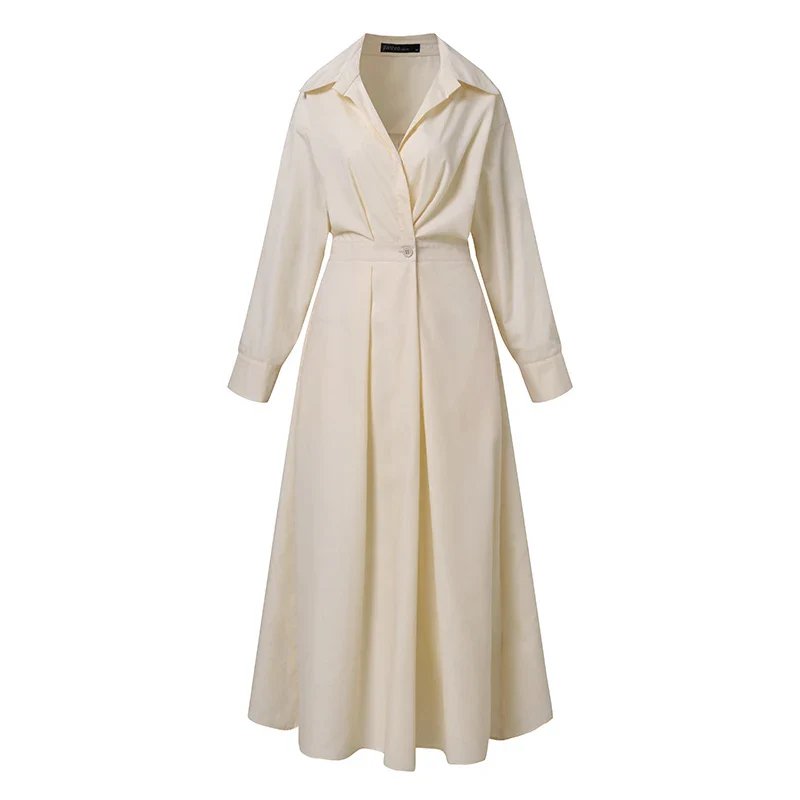 ZANZEA Fashion Lapel Neck Long Sleeve Sundress Elegant Women Autumn Long Shirt Dress Oversized Solid OL Vestidos Robe Femme - Image 8