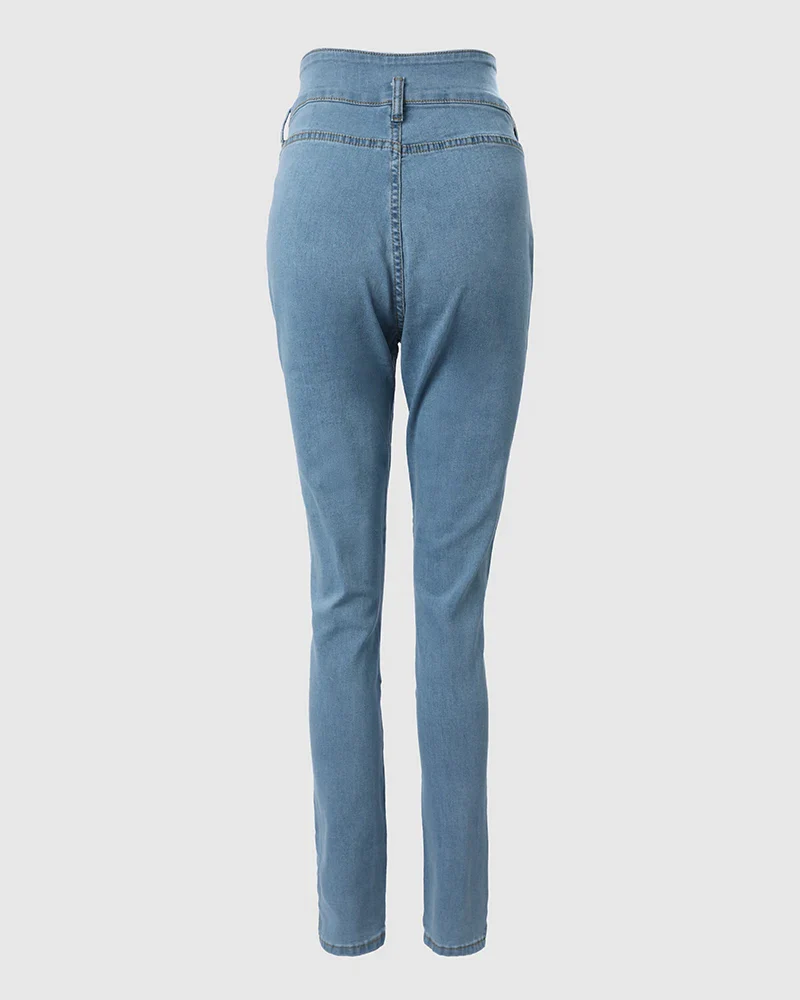 Zipper Design High Waist Skinny Jeans Women Spring Summer Solid Color Fashion Ankle Length Denim Pants Jeans - Image 4