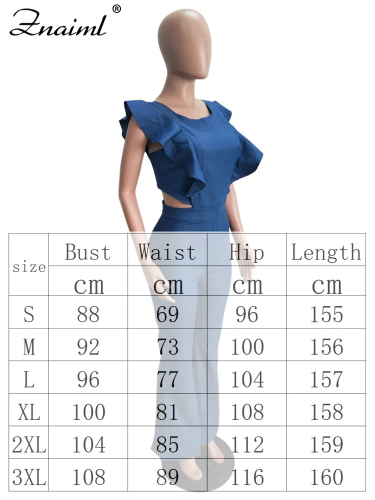 Wide Leg Denim Jumpsuit Overalls Fashion Women Sexy One Piece Ruffle Sleeveless Woman Casual Zipper Hollow Jeans Jumpsuits - Image 6