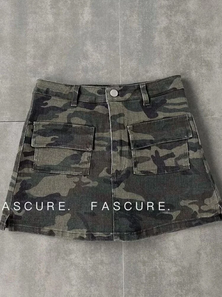 Zoki Sexy Women Streetwear Camouflage Cargo Skirt High Waist American Retro Mini Skirts Harajuku Female Pockets A Line Skirt New - Image 5