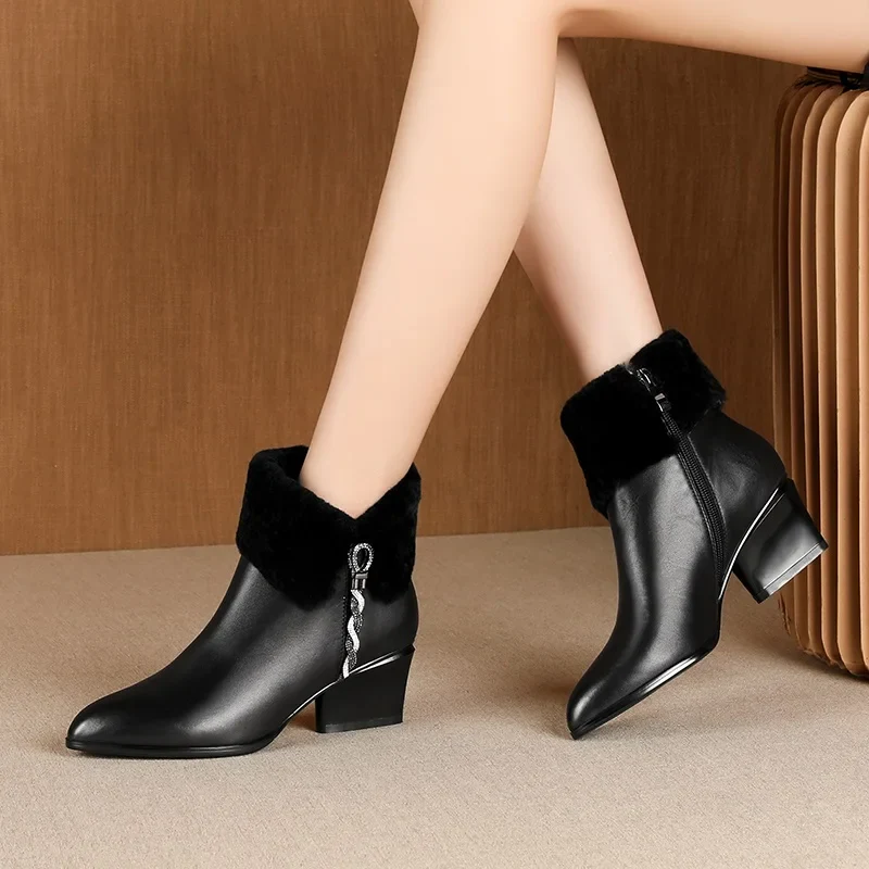 ZVQ Cute Sweet Leather Ankle Boots Winter Warm Chelsea Booties Pink Black Purple Party 5cm High Heels women's Shoes - Image 4